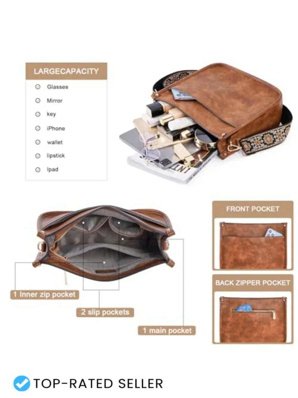 Trendy Vegan Leather Hobo Crossbody Bag with 2 Adjustable Straps